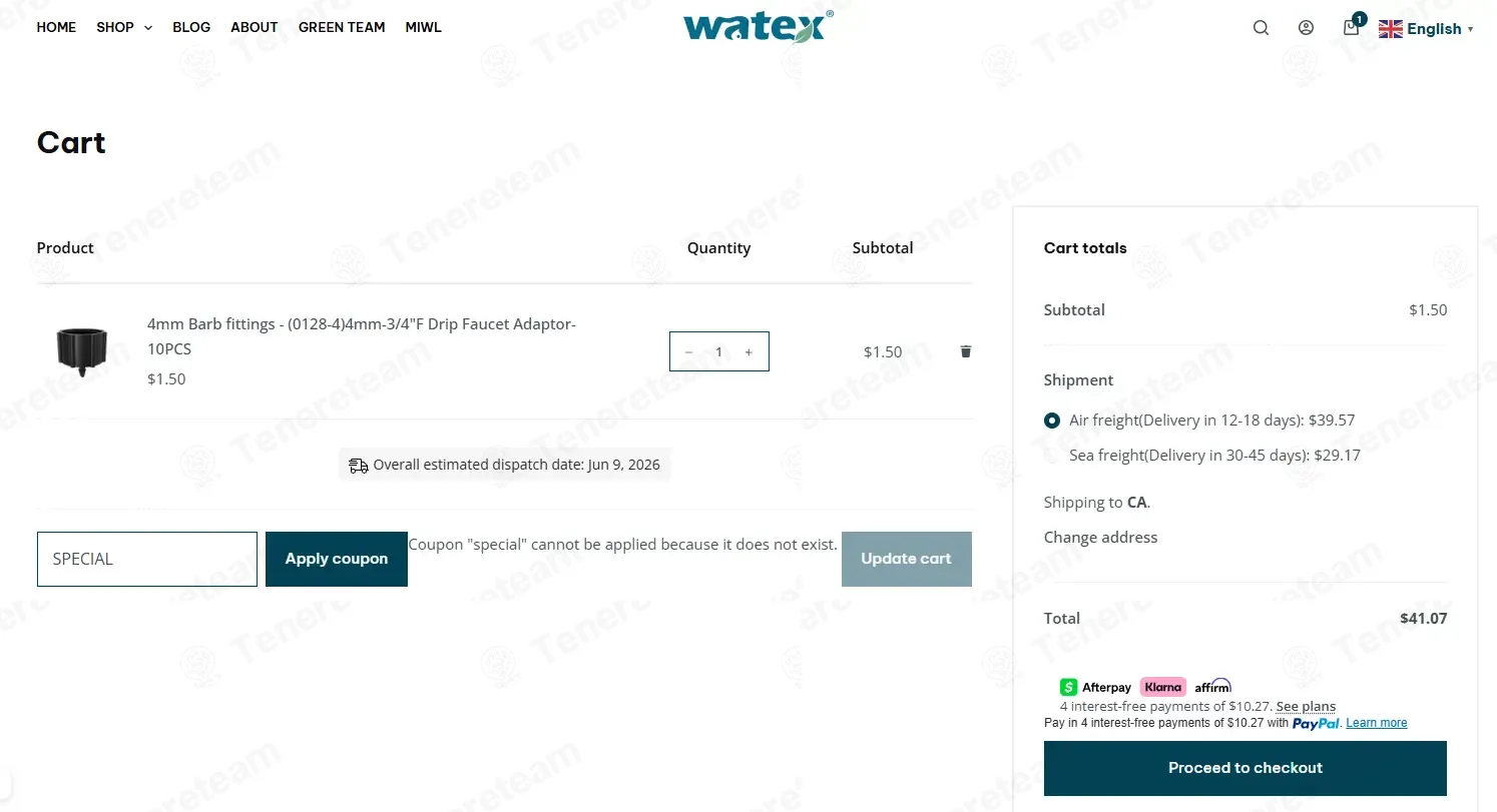 Watex Green Living coupon code: 10% off with SPECIAL. Tested and valid as 3 months ago.