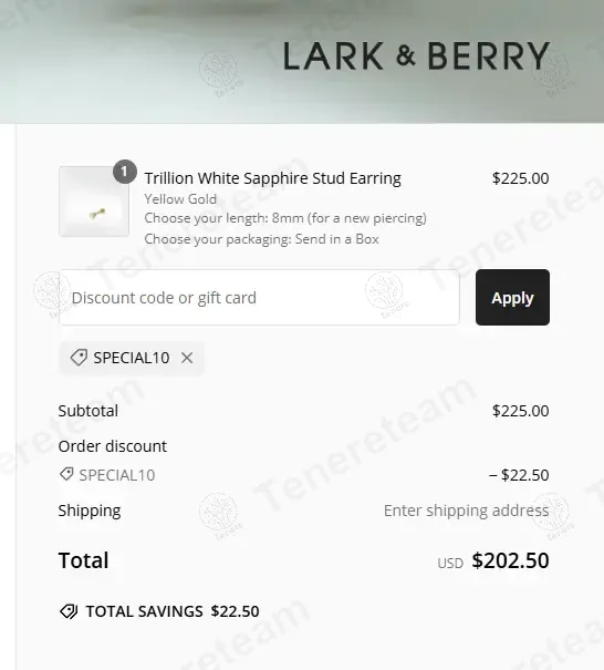 Lark And Berry coupon code: 10% off with SPECIAL10. Tested and valid as 1 year ago.