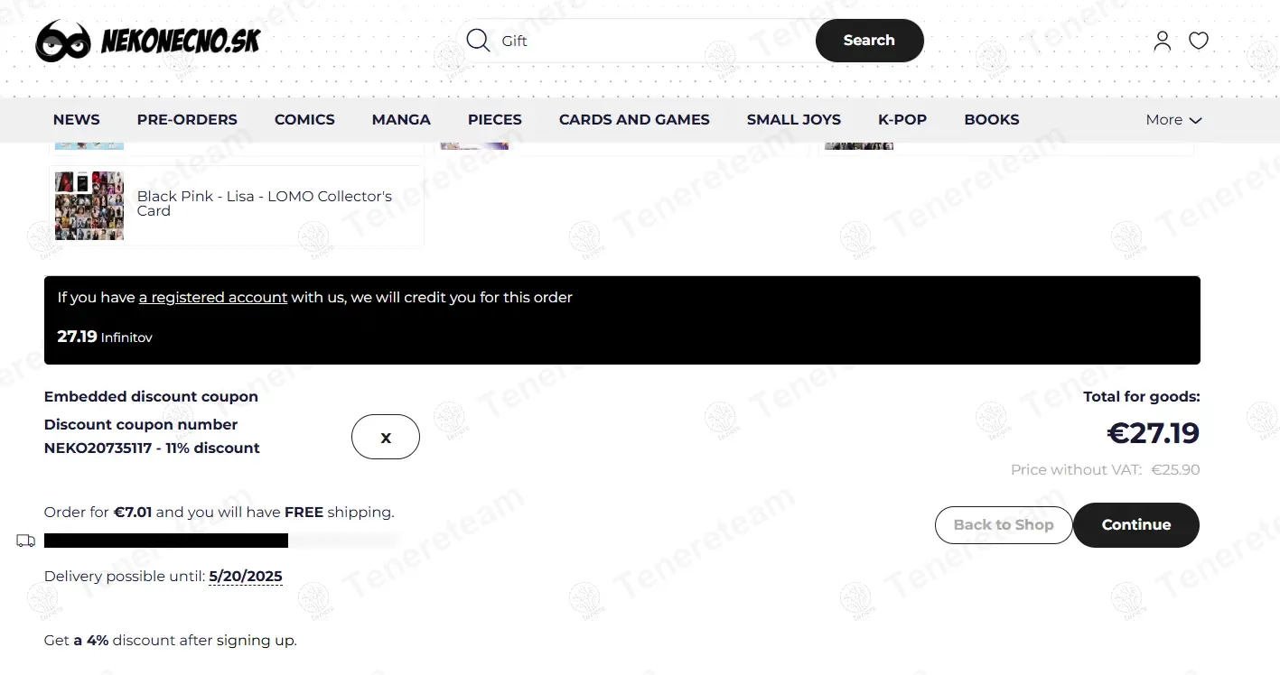 Nekonecno SK coupon code: 11% off with NEKO20735117. Tested and valid as 3 months ago.