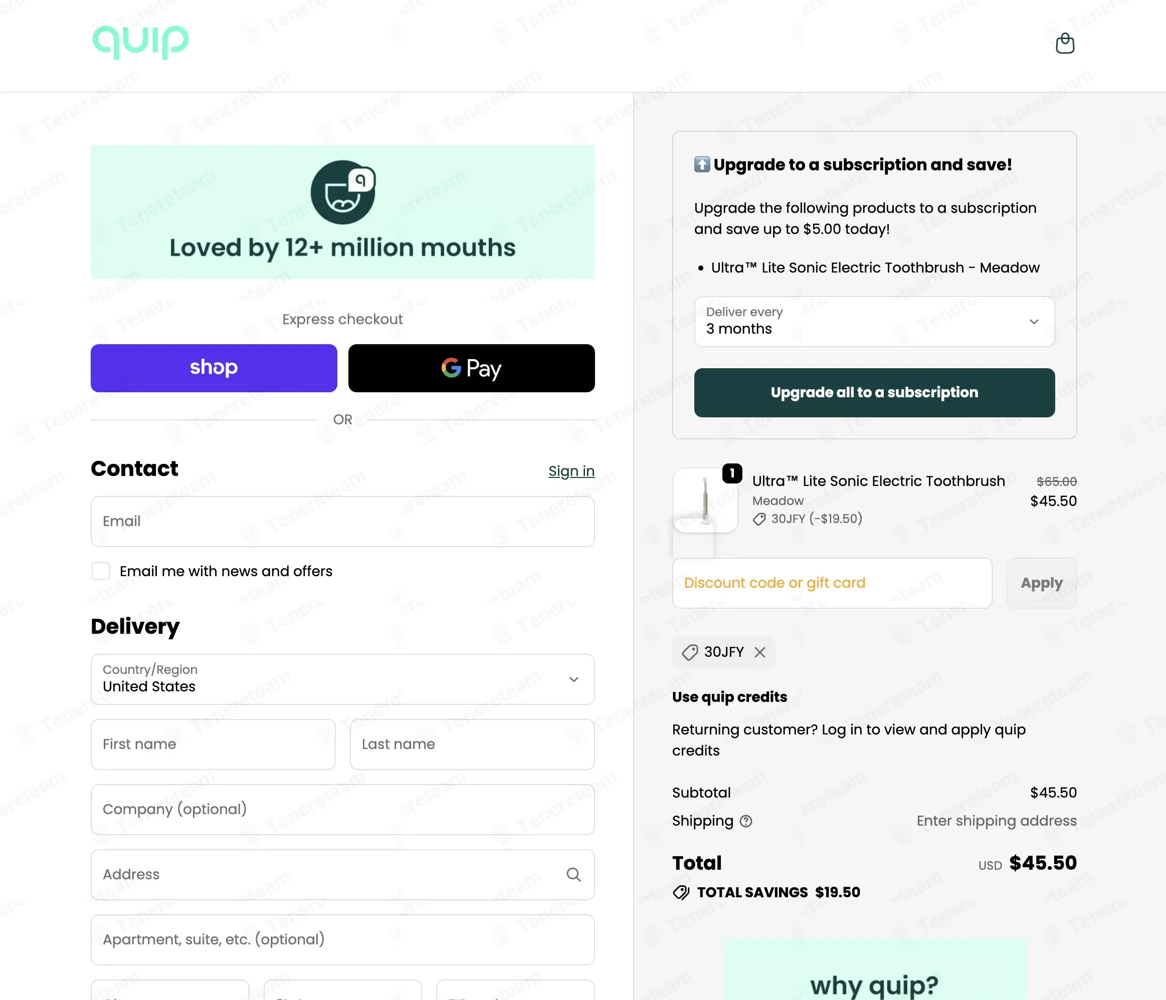 QUIP coupon code: 30% off with 30JFY. Tested and valid as 1 month ago.