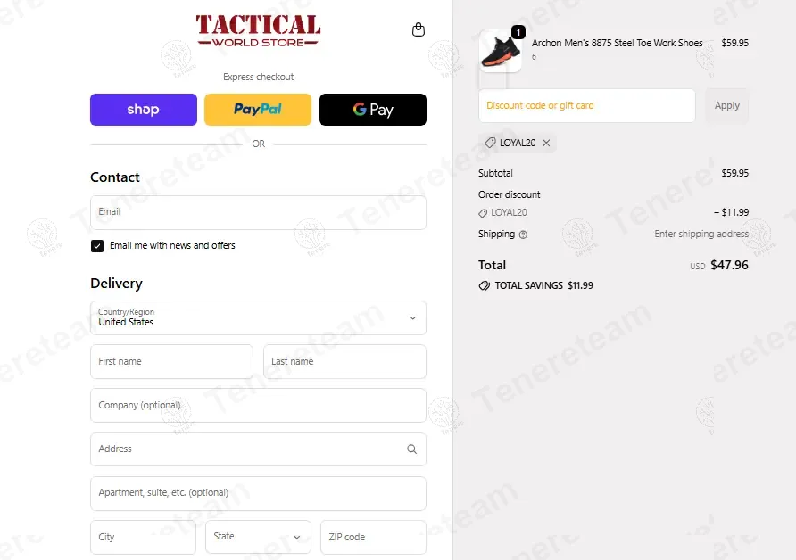 Tactical World Store coupon code: 20% off with Loyal20. Tested and valid as 8 months ago.