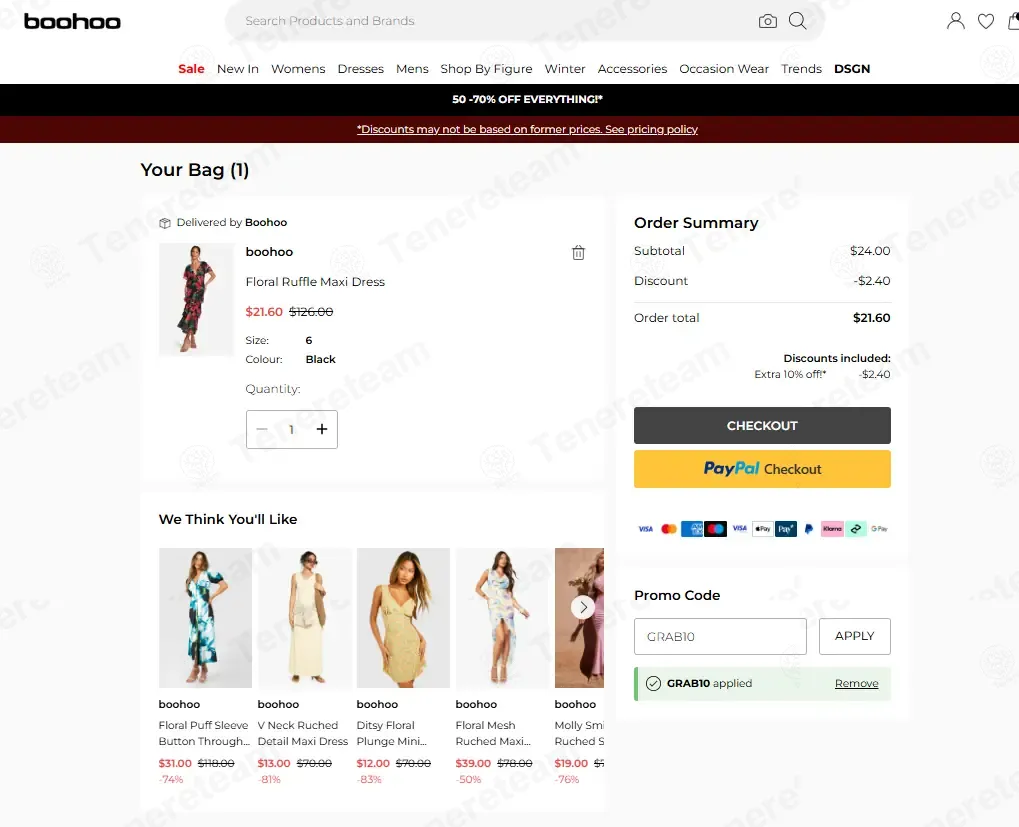 Boohoo US coupon code: 10% off with GRAB10. Tested and valid as 2 months ago.