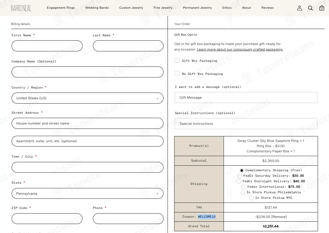 Bario Neal coupon code: 10% off with WELCOME. Tested and valid as 4 months ago.
