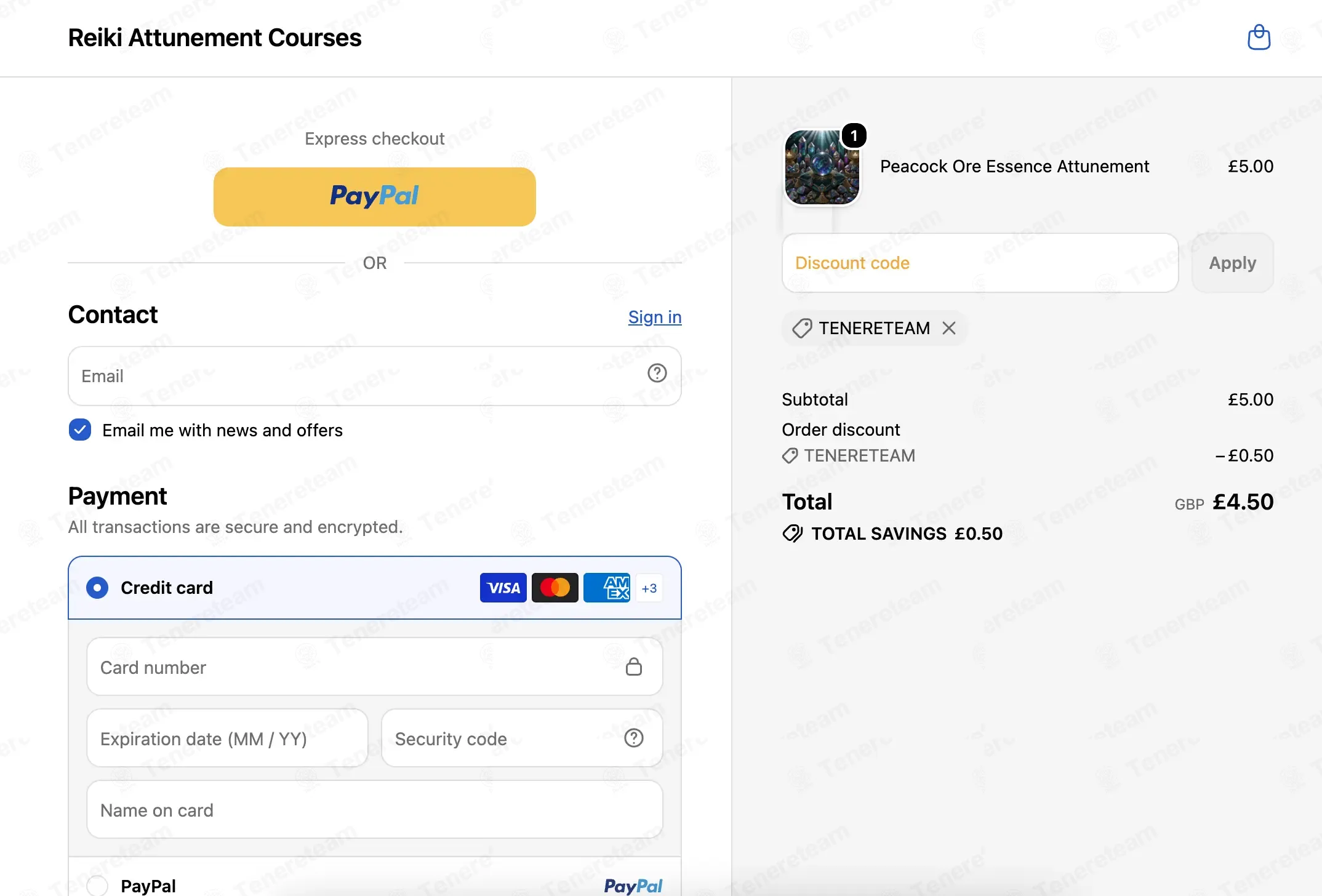 Reiki Attunement Courses coupon code: 10% off with TENERETEAM. Tested and valid as 3 weeks ago.