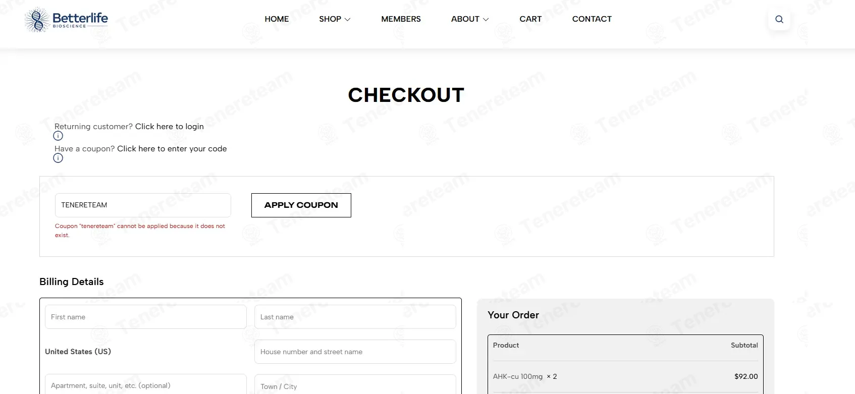 BetterLife Bioscience coupon code: 15% off with TENERETEAM. Tested and valid as 3 months ago.
