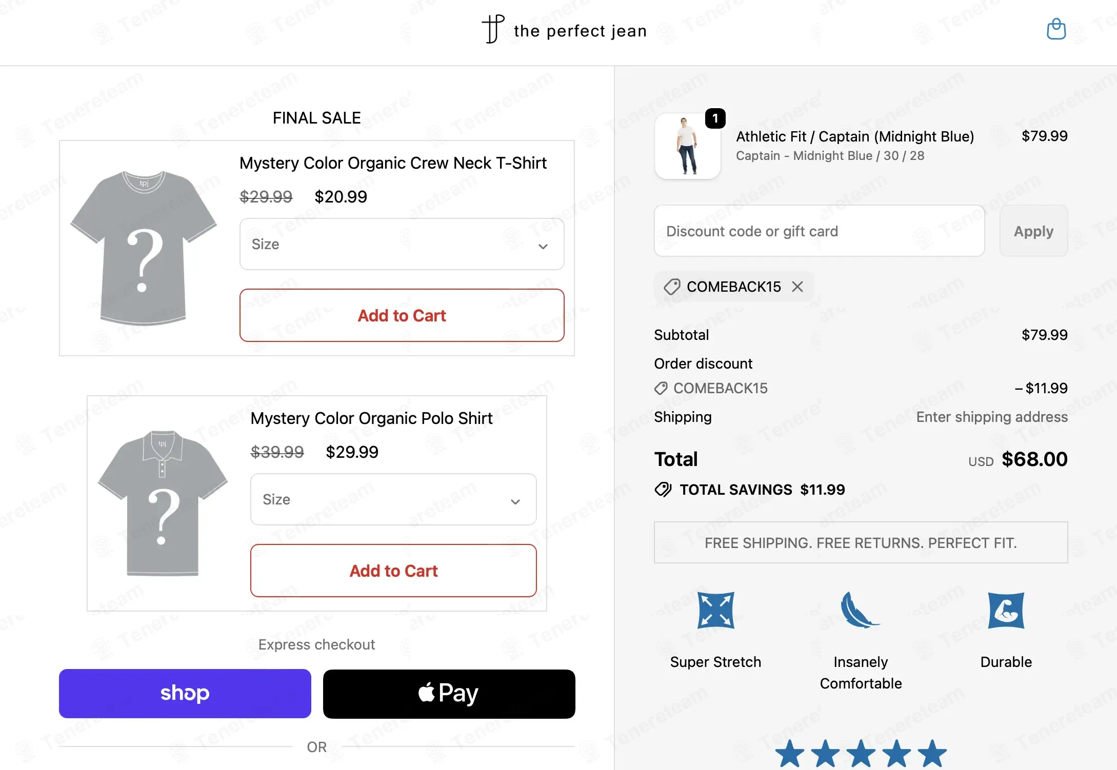 The Perfect Jean coupon code: 15% off with COMEBACK15. Tested and valid as 3 months ago.