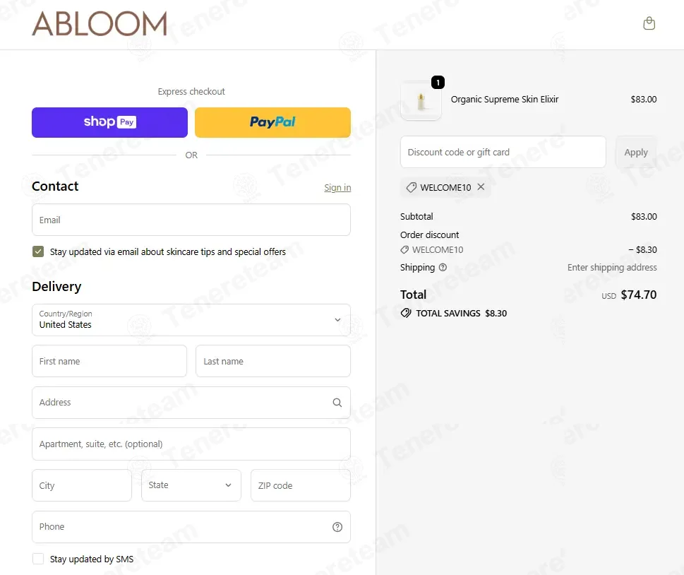 Abloom Skincare coupon code: 10% off with welcome10. Tested and valid as 1 month ago.