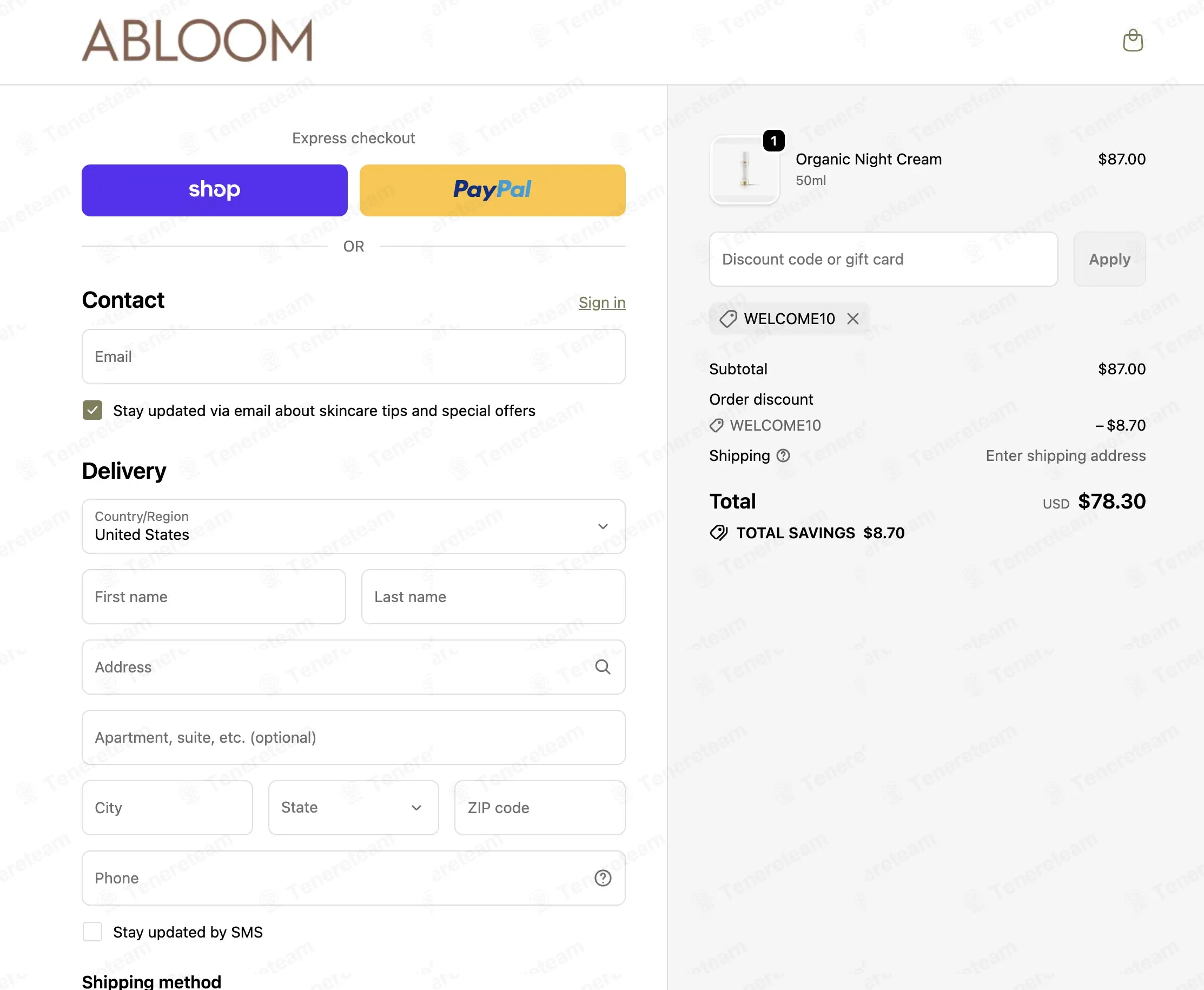 Abloom Skincare coupon code: 10% off with welcome10. Tested and valid as 1 month ago.