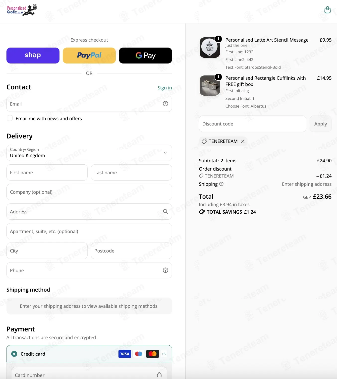 Personalised Goodies coupon code successfully applied at checkout