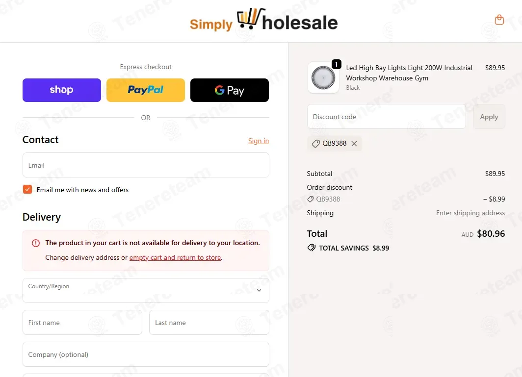 Simply WholeSale AU coupon code: 10% off with QB9388. Tested and valid as 23 hours ago.