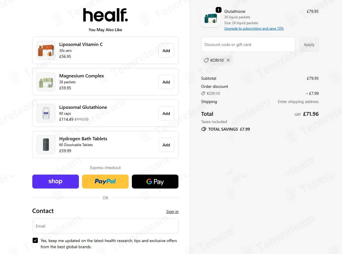 Healf coupon code: 10% off with KORI10. Tested and valid as 1 week ago.