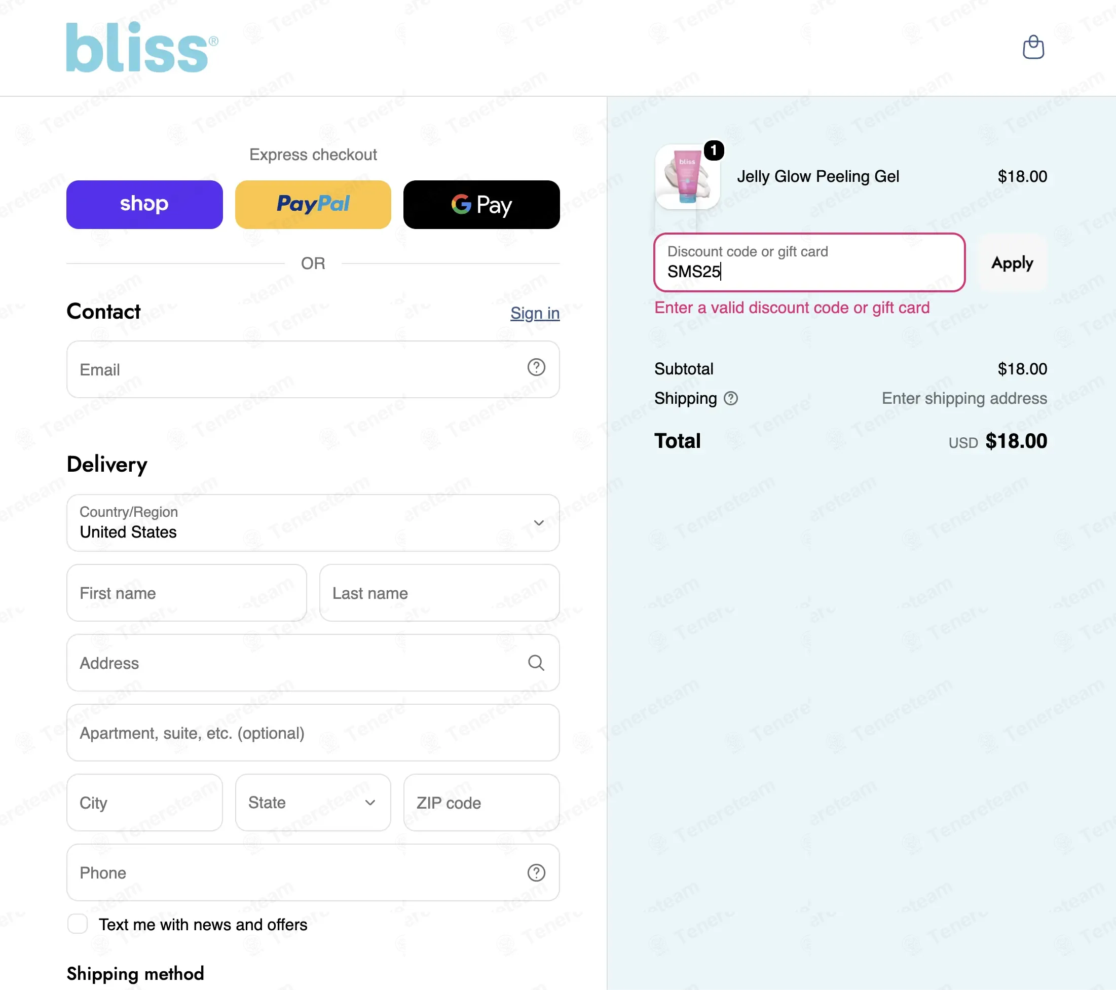 Bliss coupon code: 25% off with SMS25. Tested and valid as 4 days ago.