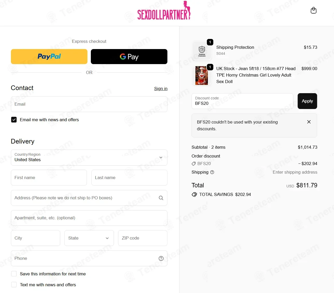 Sexdollpartner coupon code: 20% off with BFS20. Tested and valid as 2 months ago.