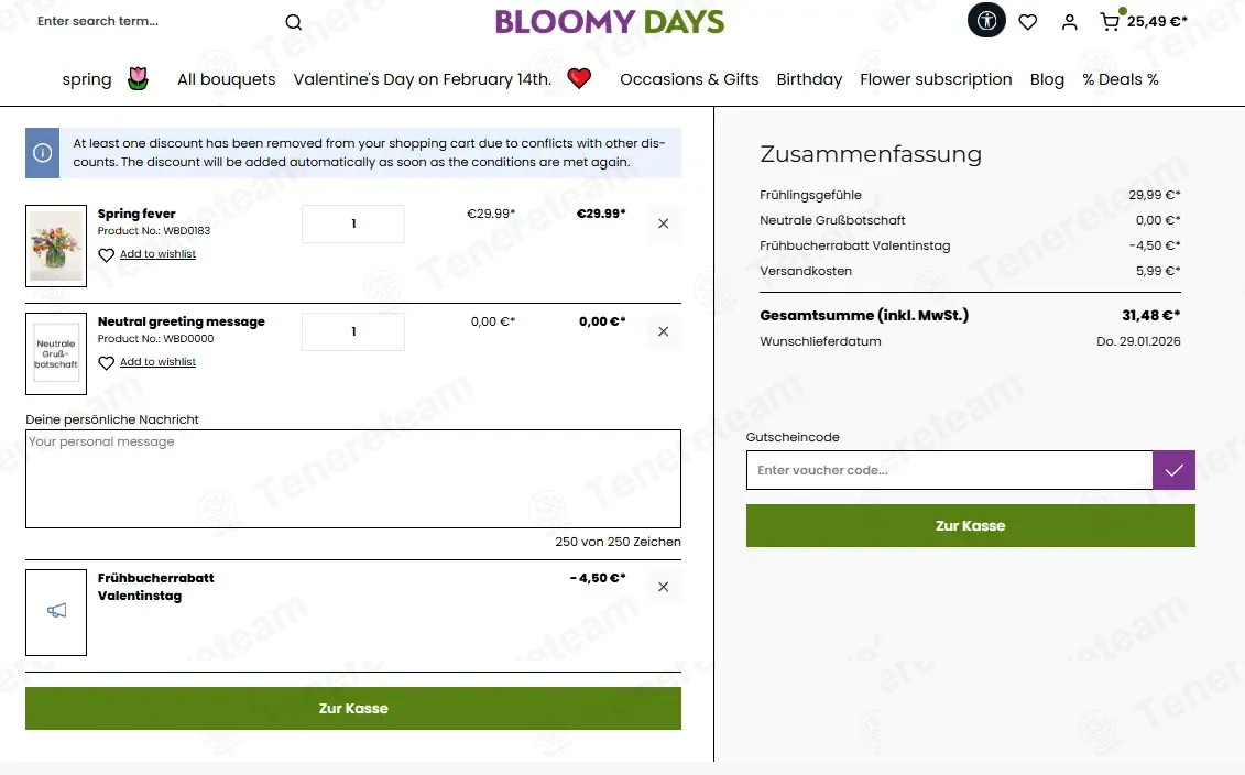 Bloomy Days DE coupon code: 10% off with BD68GJ2020XX. Tested and valid as 2 months ago.