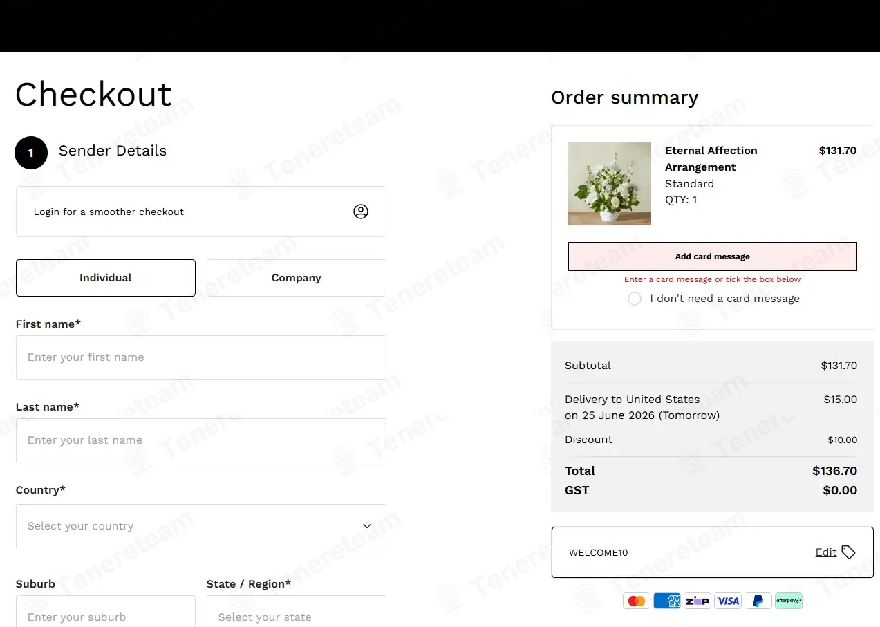 Interflora Australia coupon code: $10 off with WELCOME10. Tested and valid as 6 days ago.