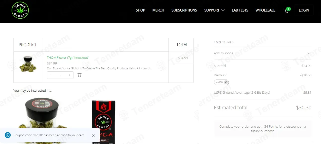 Vance Global coupon code: 30% off with md30. Tested and valid as 1 month ago.