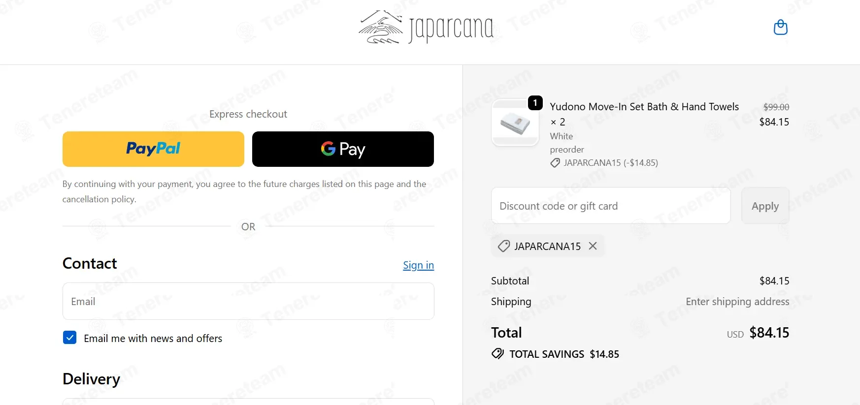 Japarcana Towel coupon code: 15% off with JAPARCANA15. Tested and valid as 1 month ago.