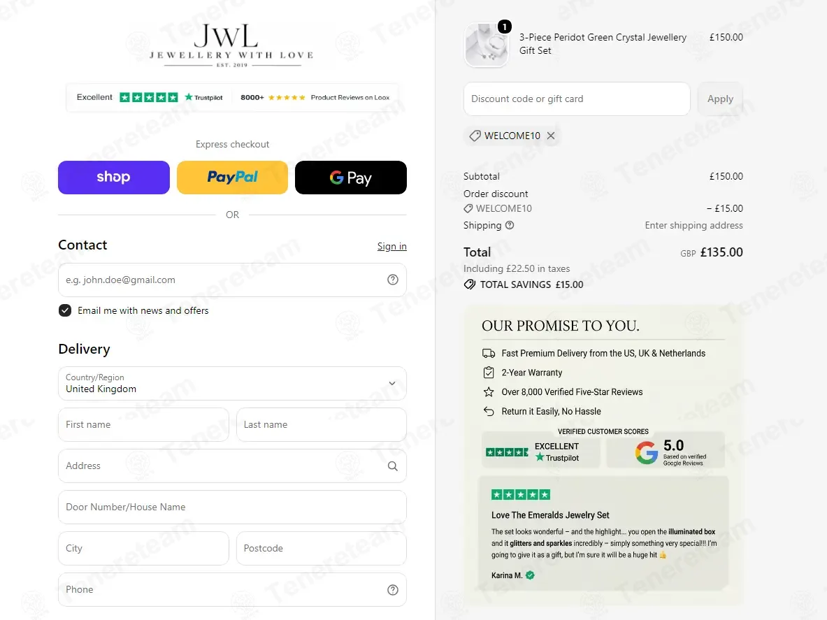 Jewellery with Love coupon code: 10% off with Welcome10. Tested and valid as 1 month ago.