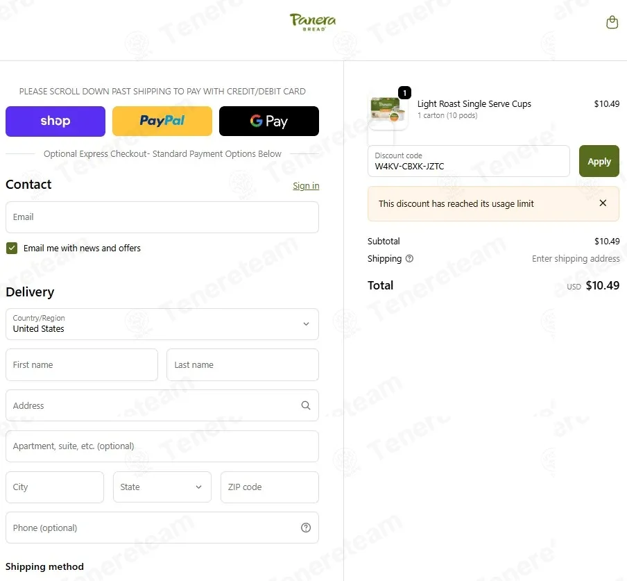 Panera Coffee coupon code: 10% off with W4KV-CBXK-JZTC. Tested and valid as 6 months ago.