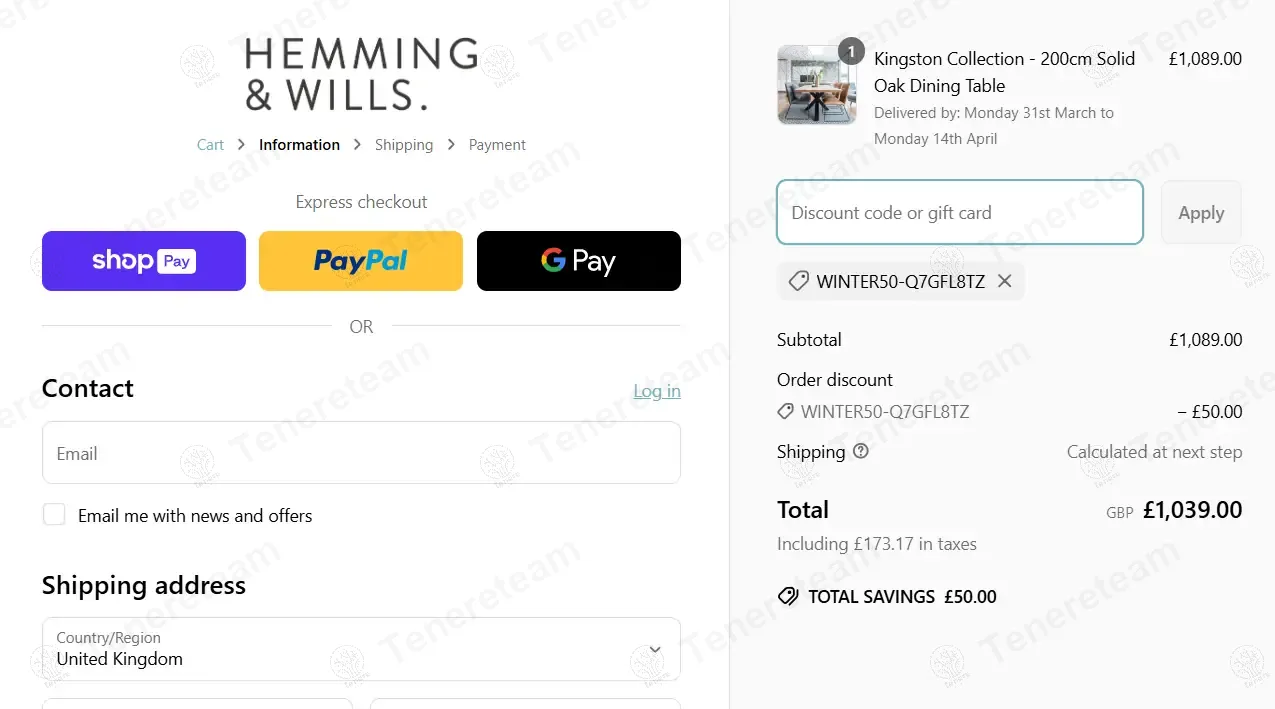Hemming And Wills UK coupon code: ยฃ50 off with WINTER50-Q7GFL8TZ. Tested and valid as 1 year ago.