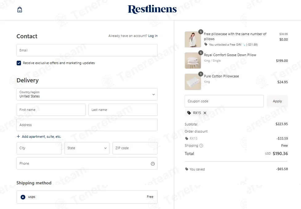 RestLinens coupon code: 15% off with RX15. Tested and valid as 8 months ago.