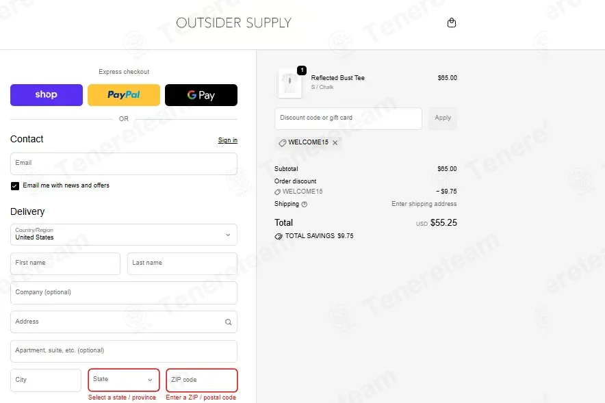 Outsider Supply coupon code: 15% off with WELCOME15. Tested and valid as 4 days ago.