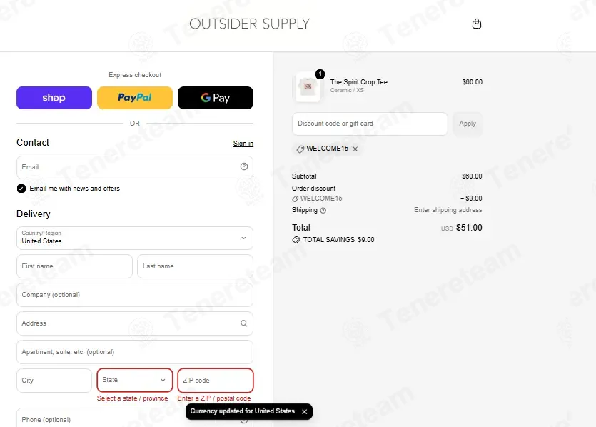 Outsider Supply coupon code: 15% off with WELCOME15. Tested and valid as 4 days ago.
