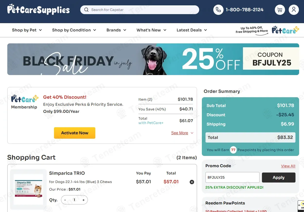 Pet Care Supplies coupon code: 25% off with BFJULY25. Tested and valid as 10 months ago.