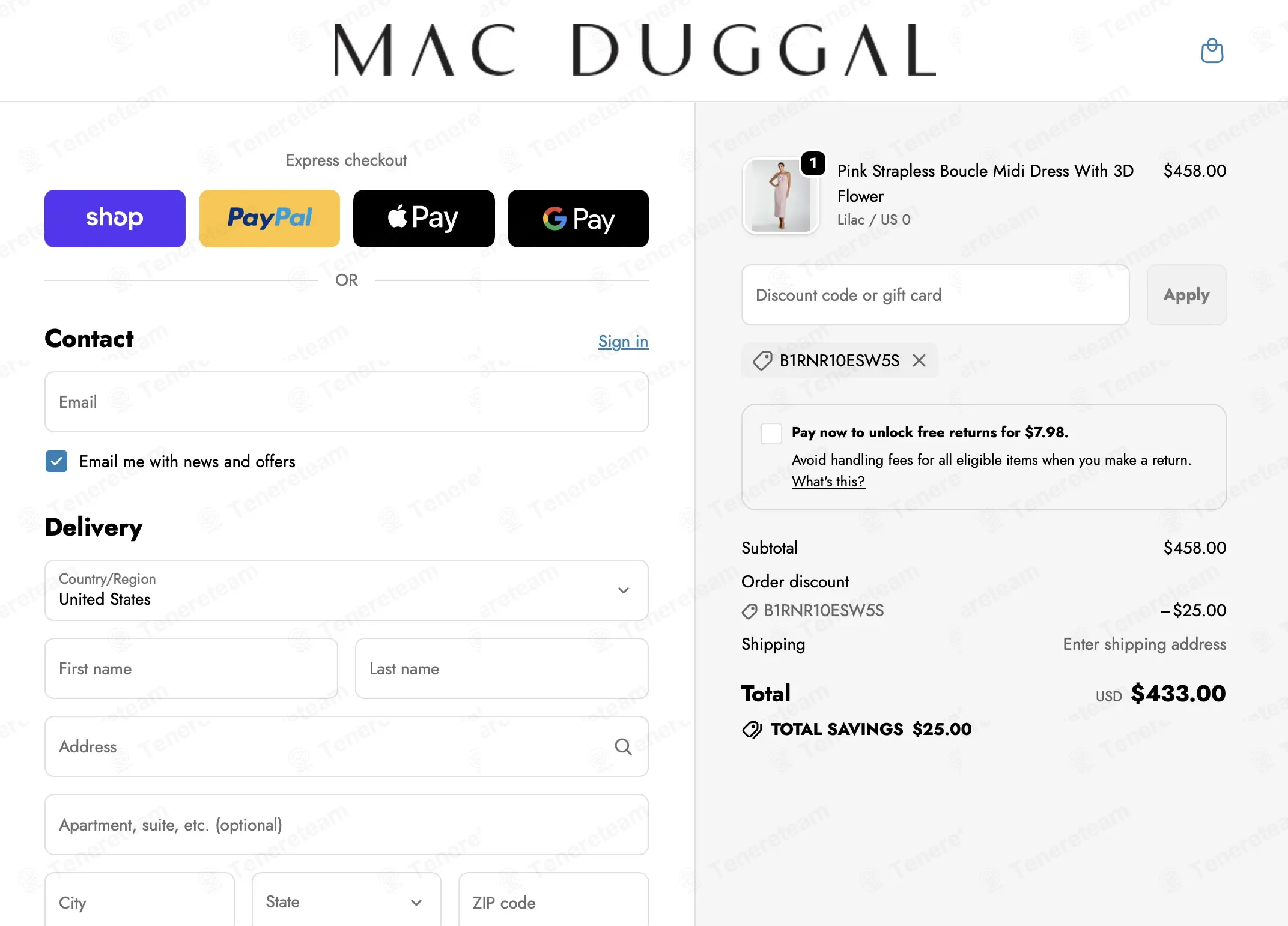 Mac Duggal coupon code: $25 off with B1RNR10ESW5S. Tested and valid as 1 month ago.