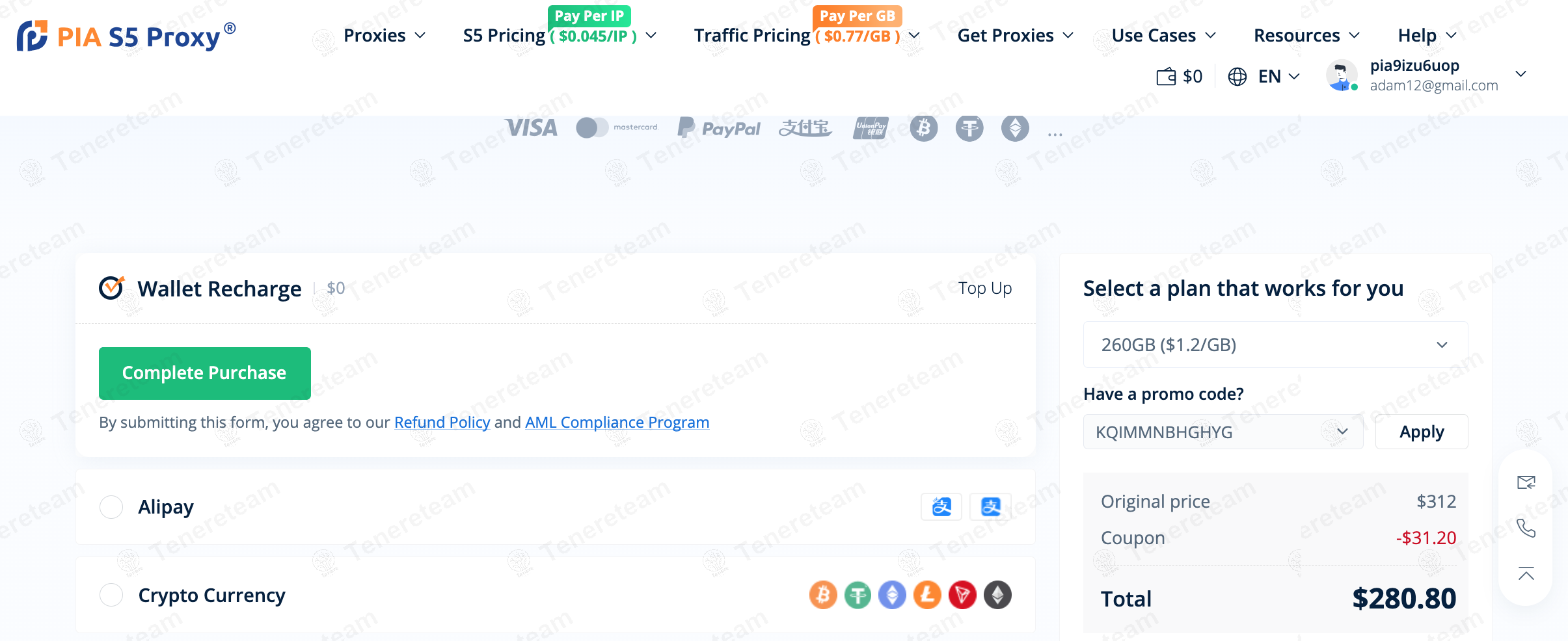 Pia Proxy coupon code: 10% off with KQIMMNBHGHYG. Tested and valid as 10 months ago.