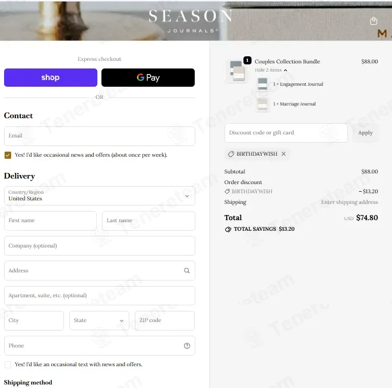 Season Journals coupon code: 15% off with BIRTHDAYWISH. Tested and valid as 4 months ago.