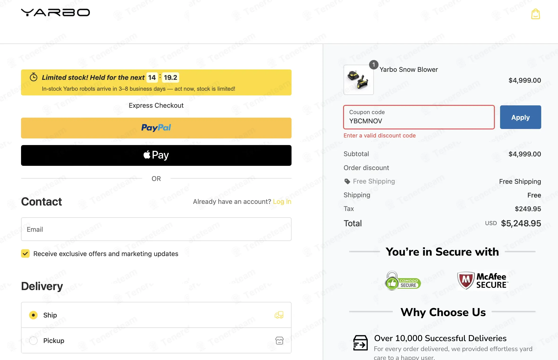 Yarbo coupon code: $500 off with YBCMNOV. Tested and valid as 2 months ago.