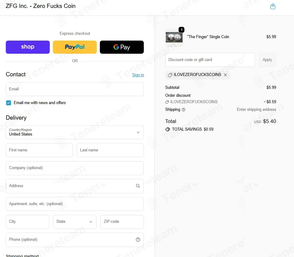 Zero Fucks Given Coins coupon code: 10% off with ILOVEZEROFUCKSCOINS. Tested and valid as 1 month ago.