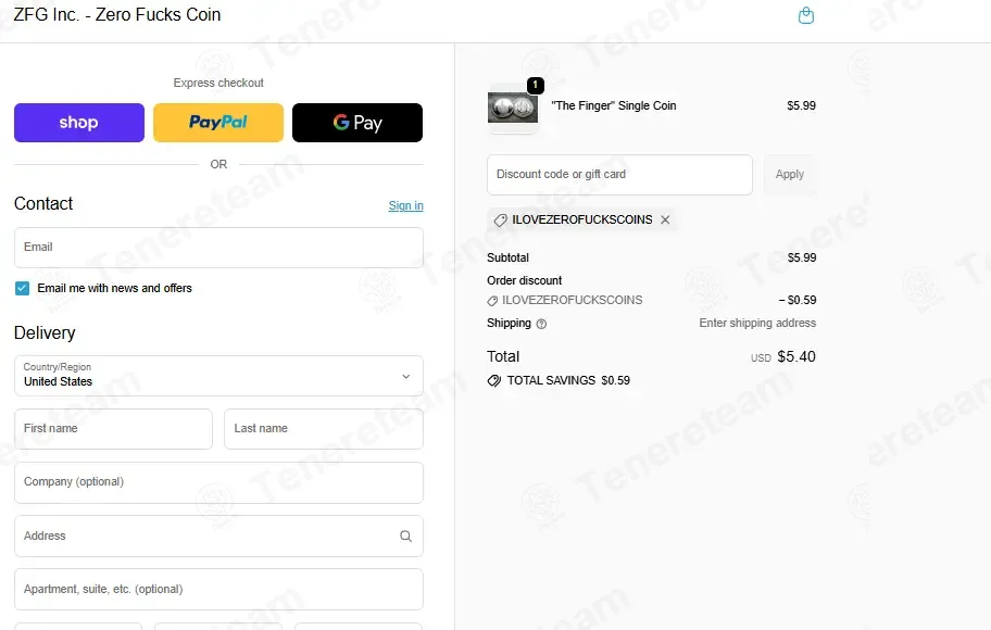 Zero Fucks Given Coins coupon code: 10% off with ILOVEZEROFUCKSCOINS. Tested and valid as 1 month ago.