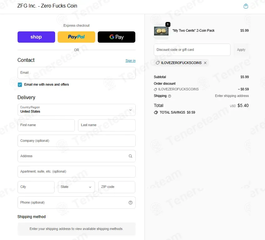 Zero Fucks Given Coins coupon code: 10% off with ILOVEZEROFUCKSCOINS. Tested and valid as 1 month ago.
