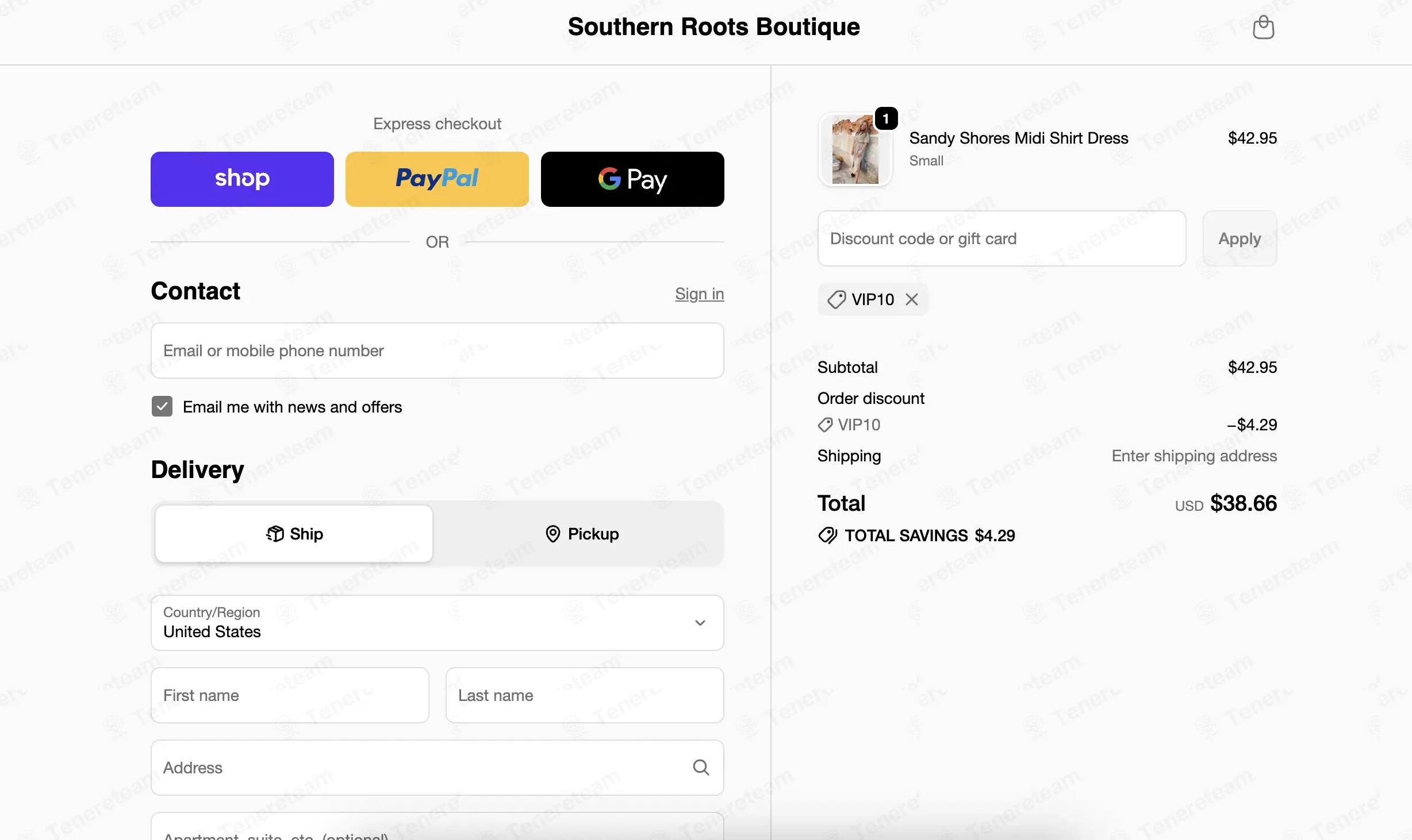 Southern Roots Boutique coupon code: 10% off with VIP10. Tested and valid as 4 days ago.