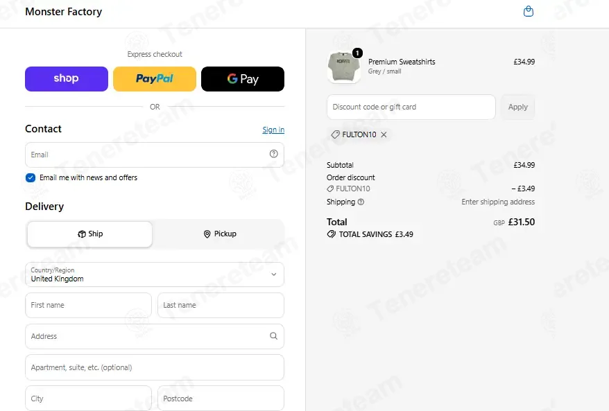 Monster Factory coupon code: 10% off with FULTON10. Tested and valid as 6 days ago.