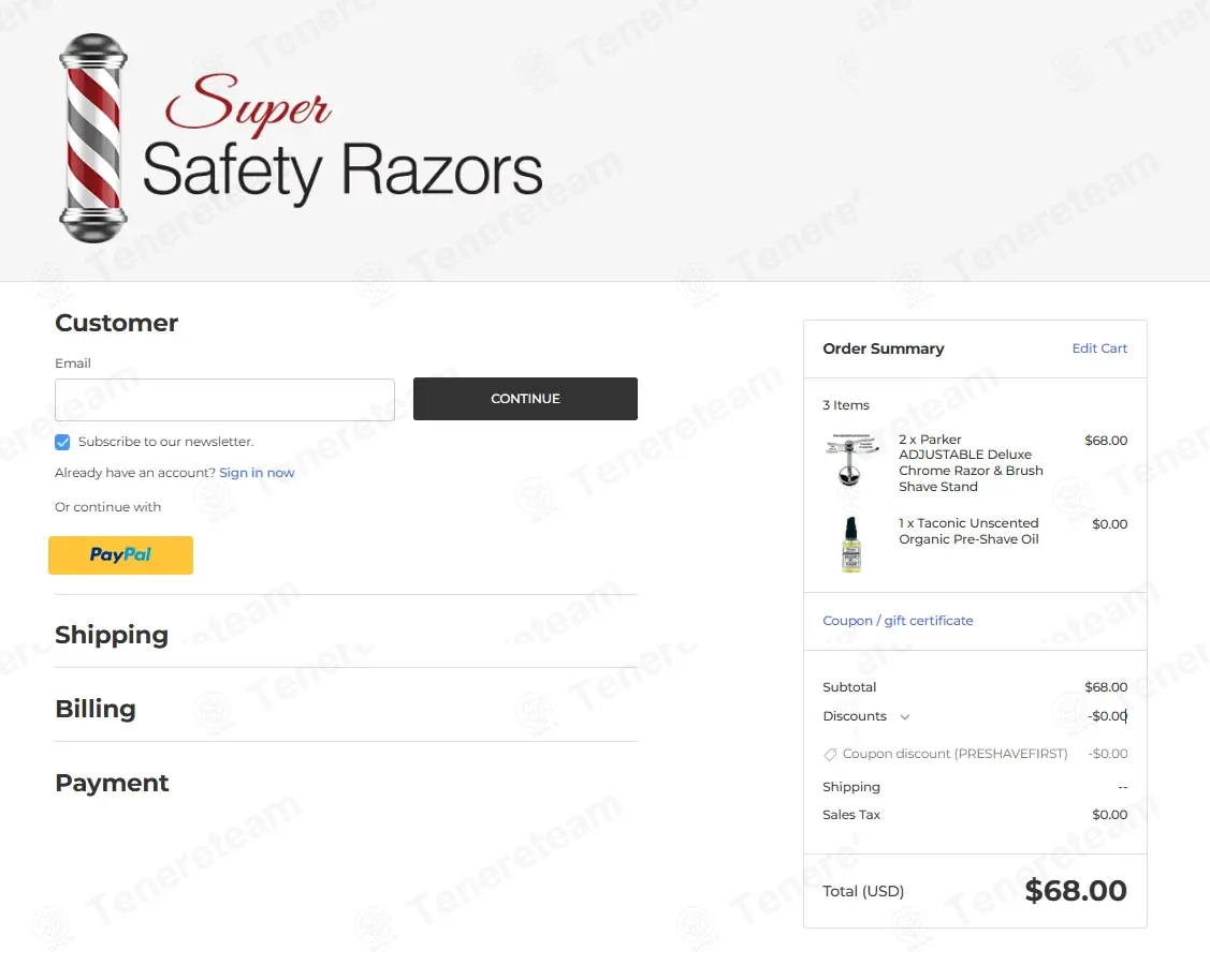 Super Safety Razors coupon code: Sale off with PRESHAVEFIRST. Tested and valid as 2 weeks ago.
