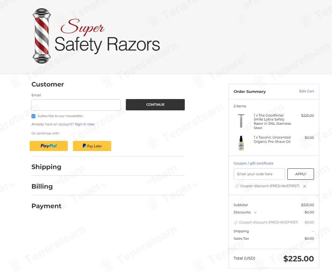 Super Safety Razors coupon code: Sale off with PRESHAVEFIRST. Tested and valid as 2 weeks ago.