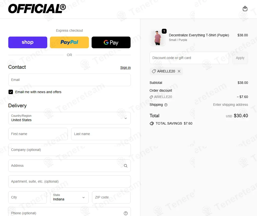 The Official Brand coupon code: 20% off with ARIELLE20. Tested and valid as 8 months ago.