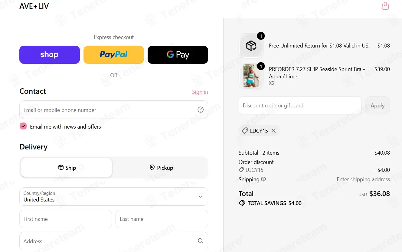 Ave and Liv coupon code: 10% off with LUCY15. Tested and valid as 2 weeks ago.