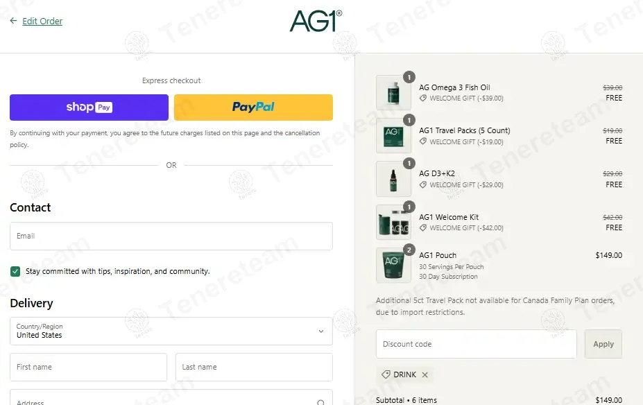 Athletic Greens coupon code: 10% off with Drink. Tested and valid as 1 year ago.