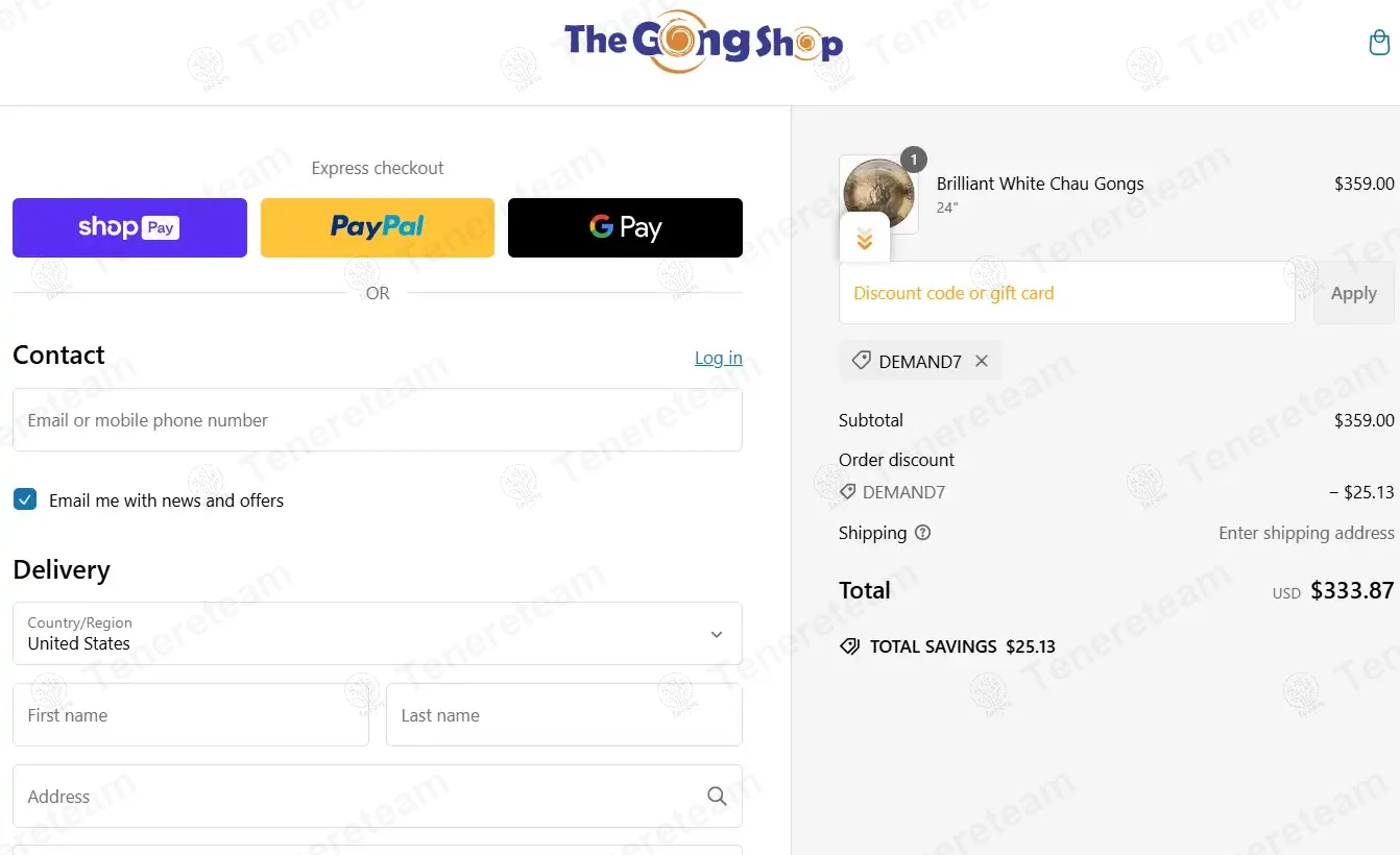 The Gong Shop coupon code: 7% off with DEMAND7. Tested and valid as 1 year ago.