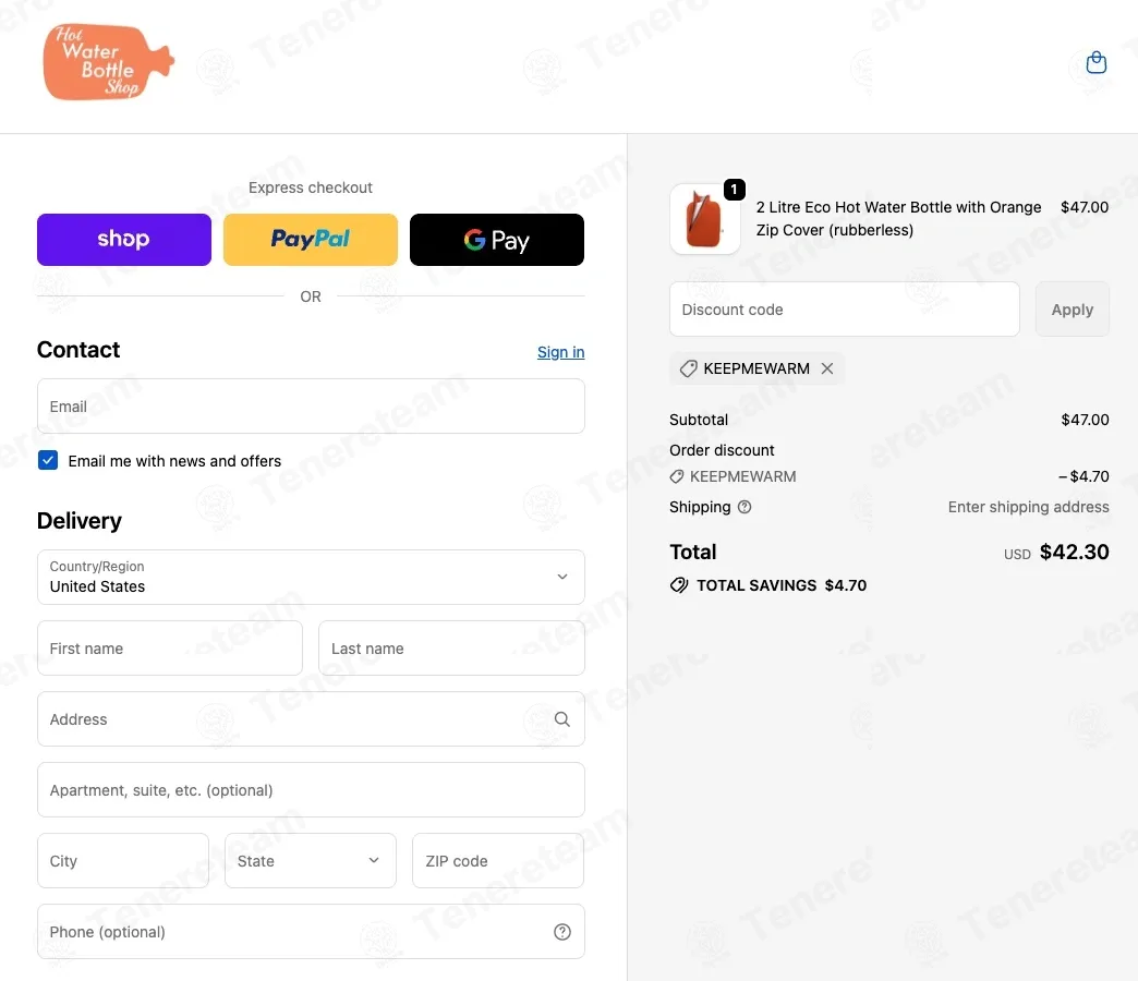Hot Water Bottle Shop coupon code: 10% off with KEEPMEWARM. Tested and valid as 3 months ago.