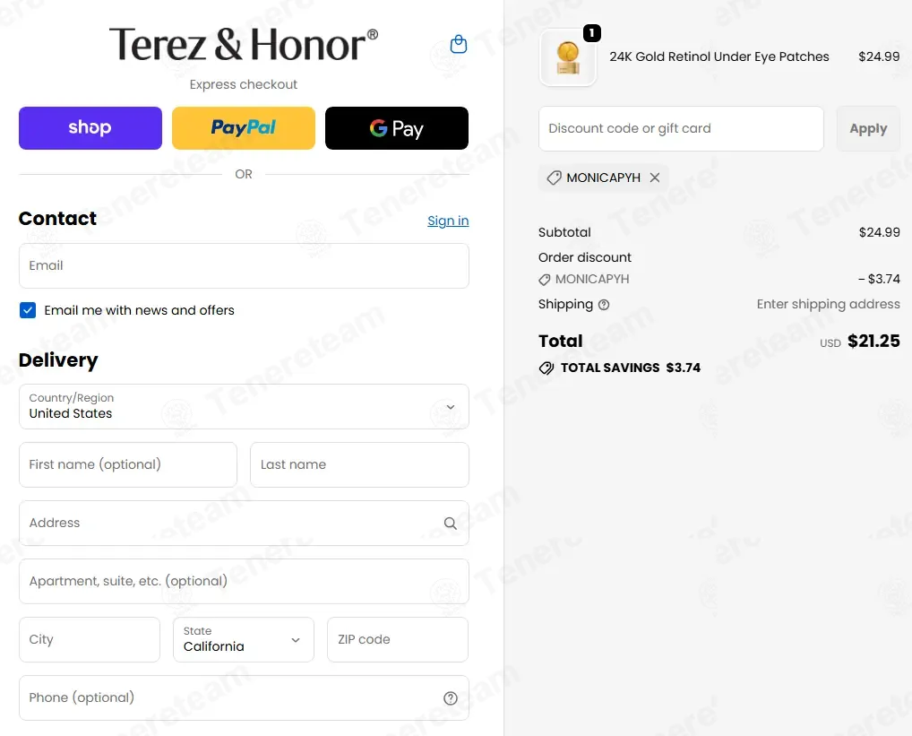 Terez & Honor coupon code: 15% off with MONICAPYH. Tested and valid as 1 month ago.