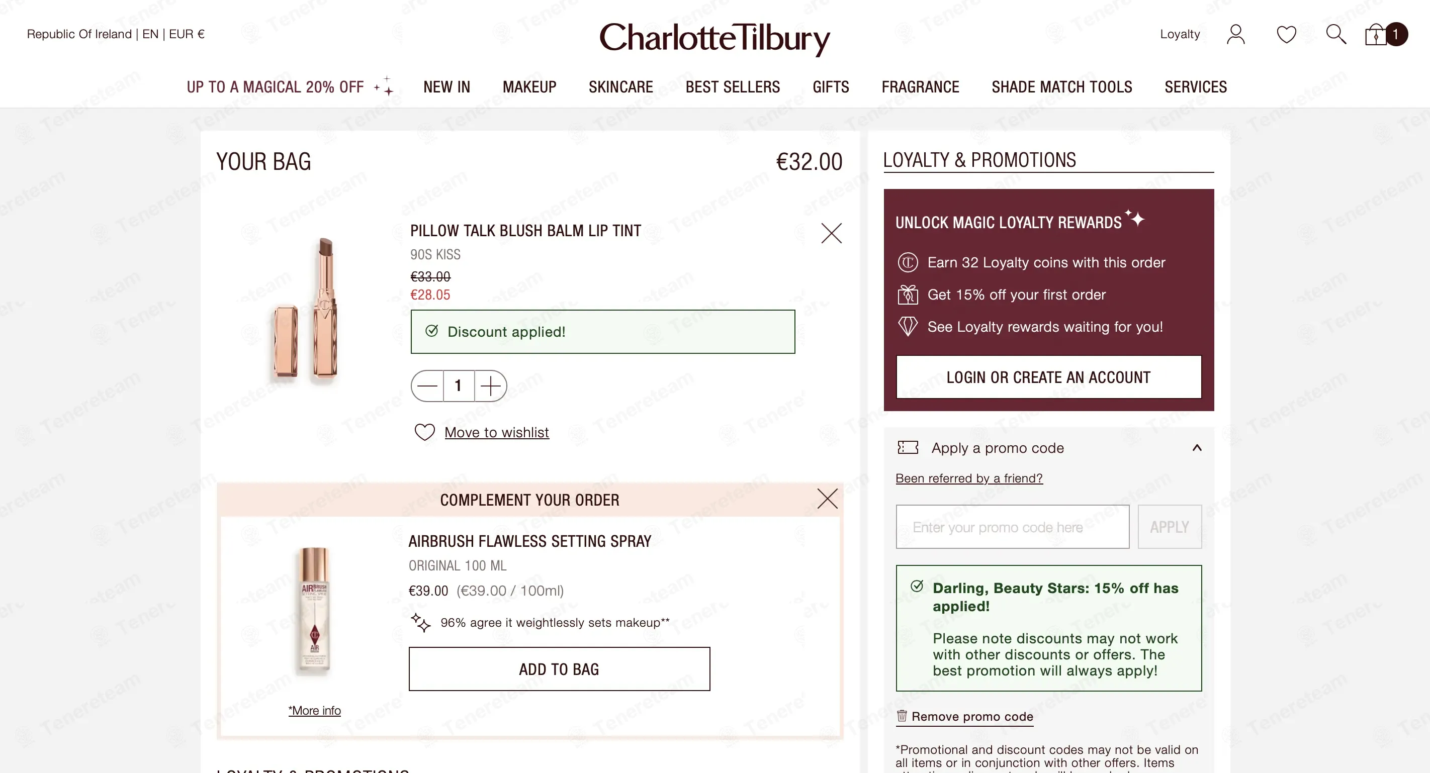 Charlotte Tilbury IE coupon code: 15% off with CT-GAM80IAIUXR. Tested and valid as 5 days ago.