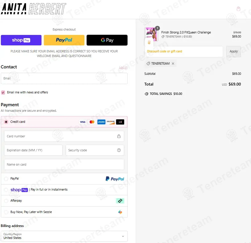 Anita Herbert coupon code: $10 off with TENERETEAM. Tested and valid as 1 month ago.