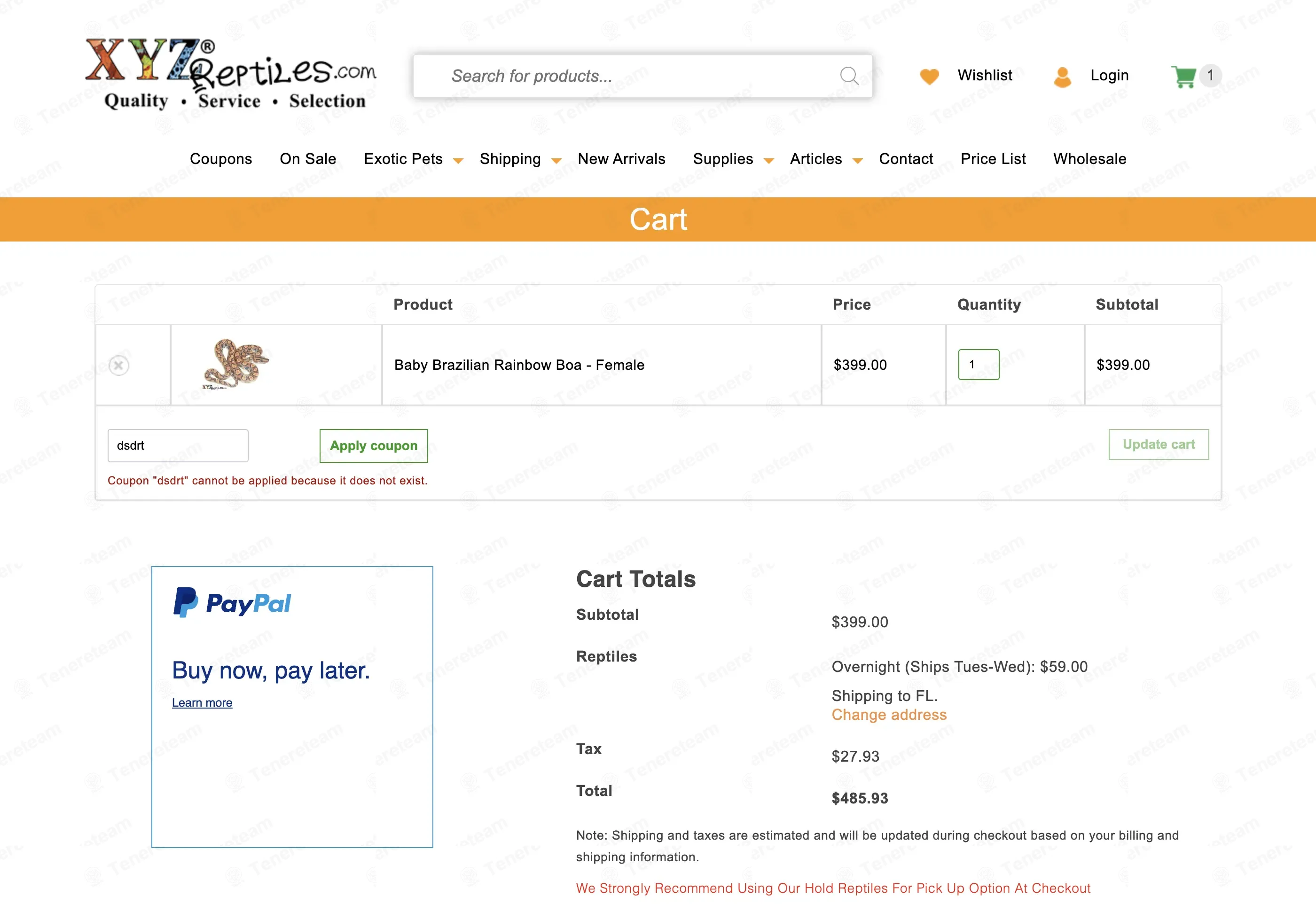 XYZ Reptiles coupon code: Sale off with dsdrt. Tested and valid as 5 months ago.