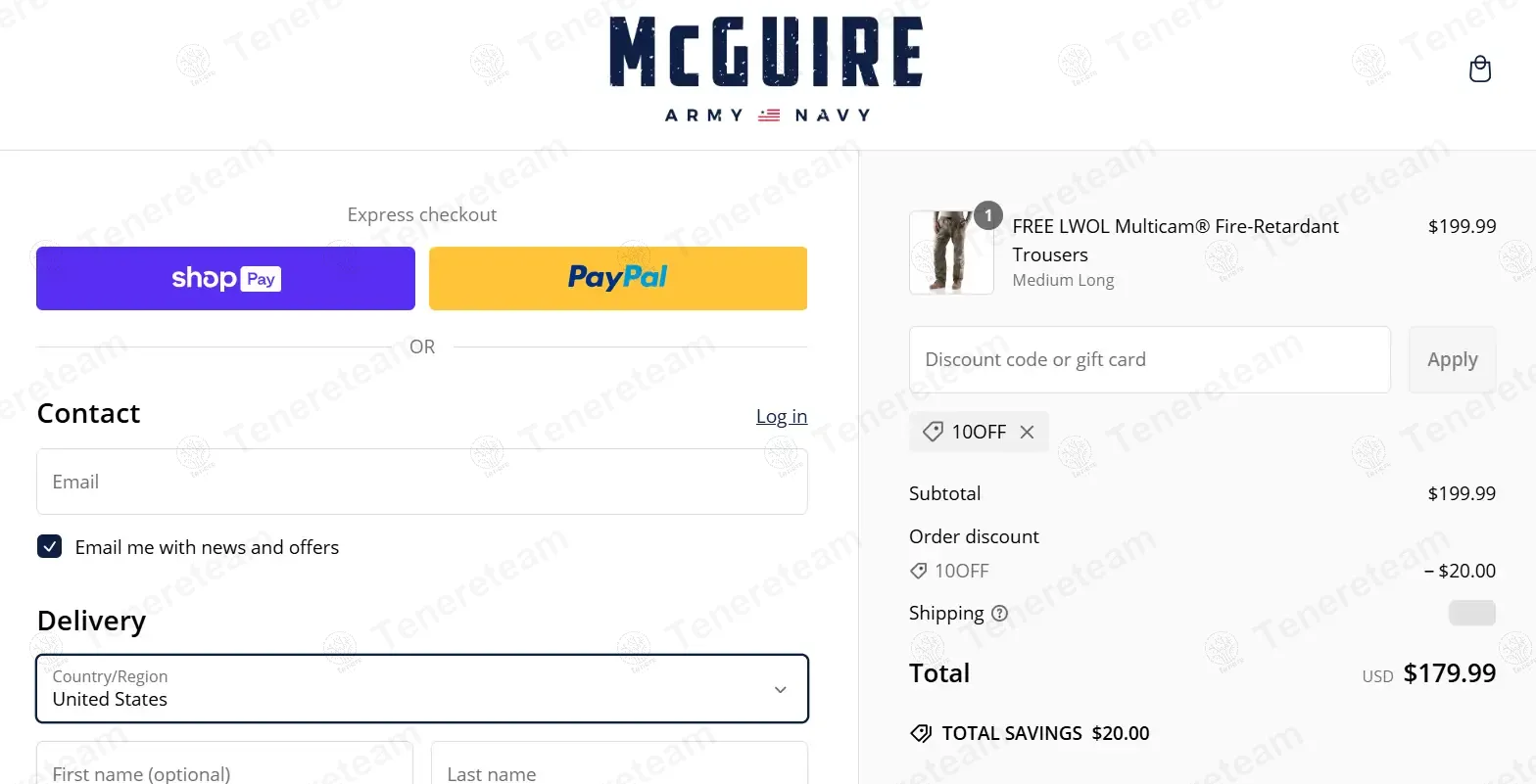 Mcguire Army Navy coupon code: 10% off with 10OFF. Tested and valid as 1 year ago.