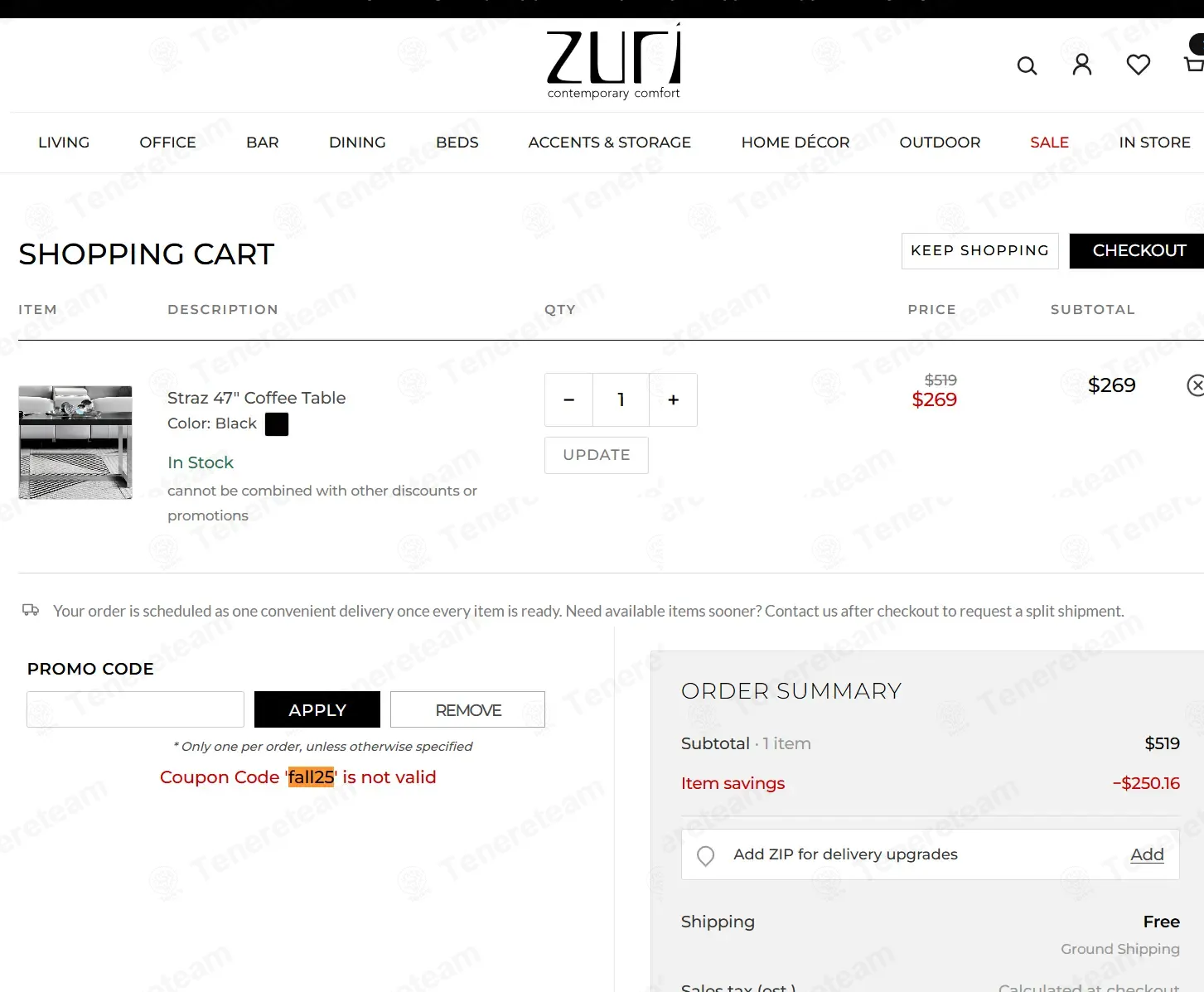 Zuri Furniture coupon code: 25% off with fall25. Tested and valid as 6 days ago.